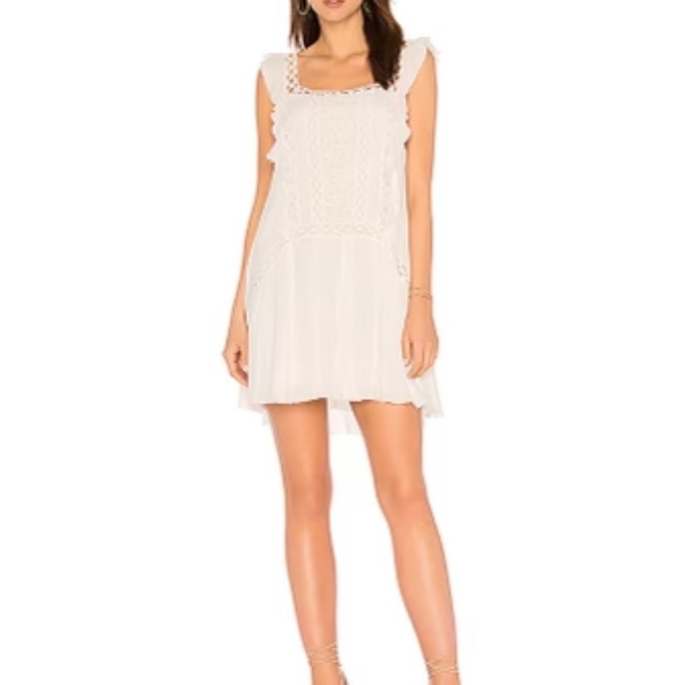 Free People White Lace-Detail Sleeveless Mini Dress